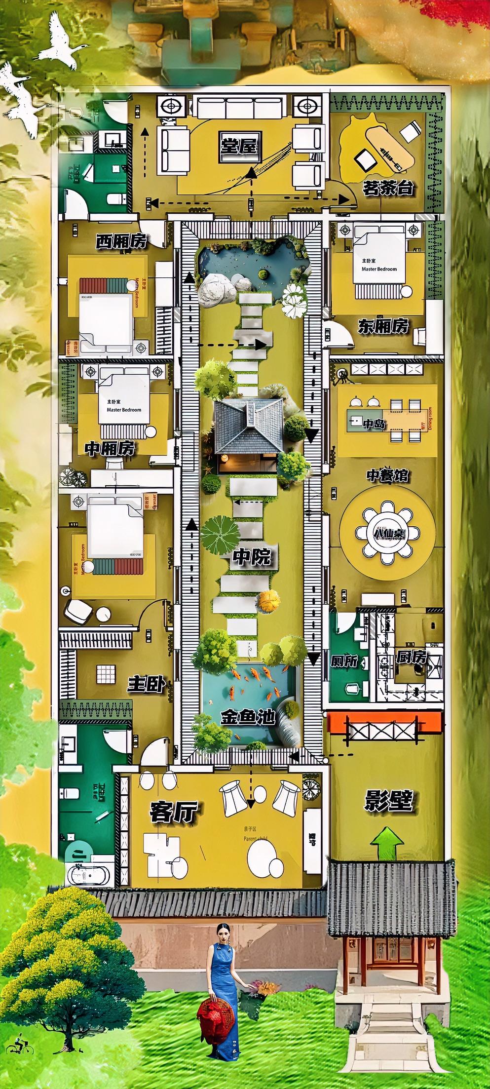 有没有一种可能是，又懒又馋又穷的我爱上322㎡合院，动线运用得行云流水，布局剪辑