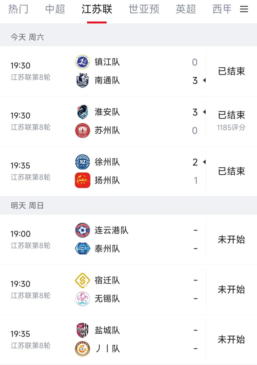 今天晚上3场苏超挺精彩，期待明晚继续！南通轻取镇江，我都没看，不需要看。