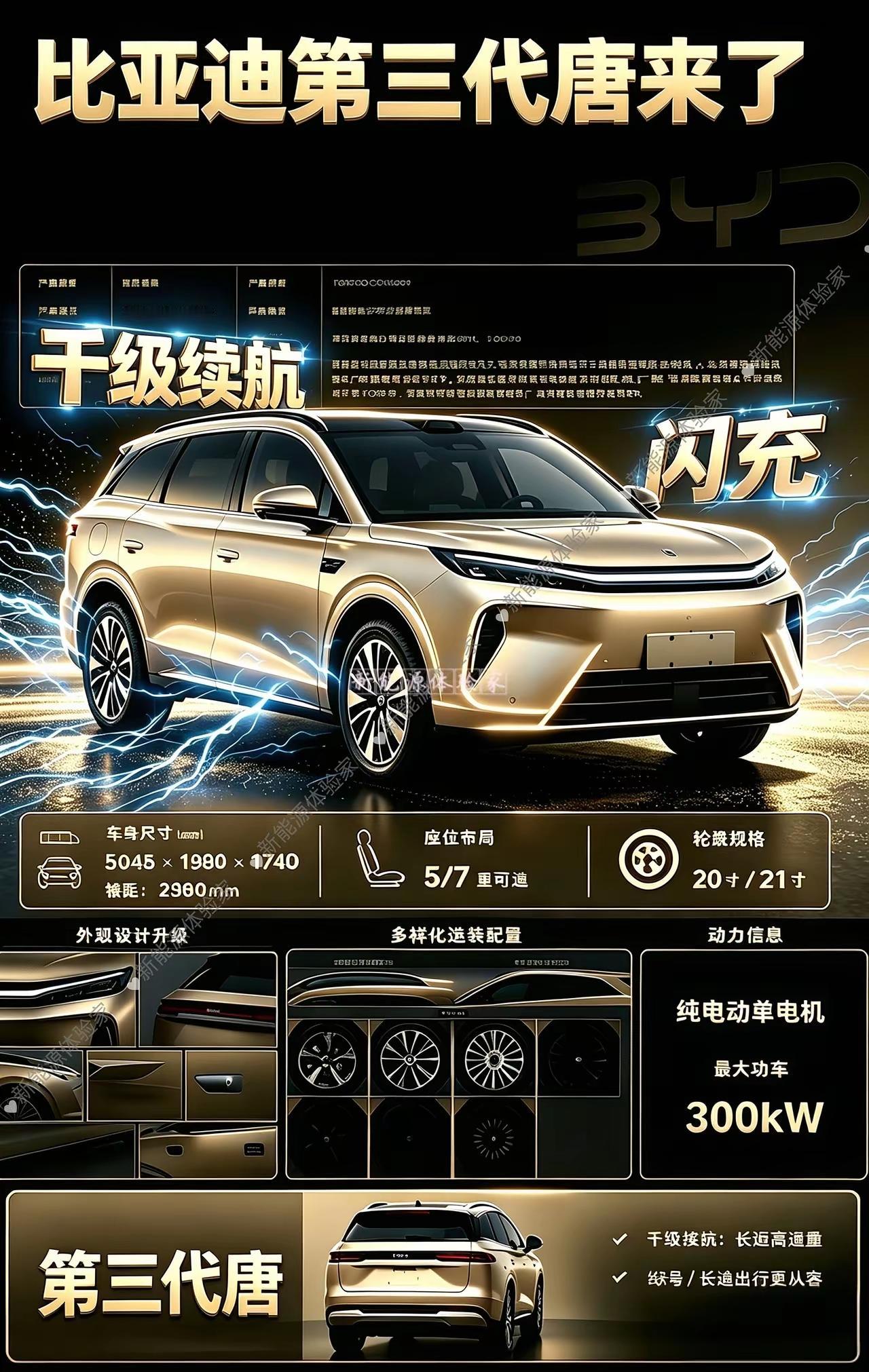 比亚迪第三代唐曝光！带闪充和天神之眼智驾！一、核心车身参数车身尺寸：车长‌5