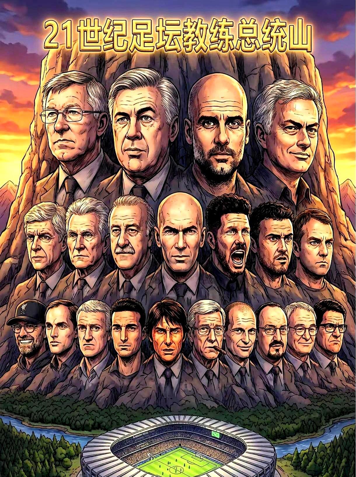 别再吹克洛普了，他连教练总统山的边都摸不到。真正的教练总统山上，就坐着四个