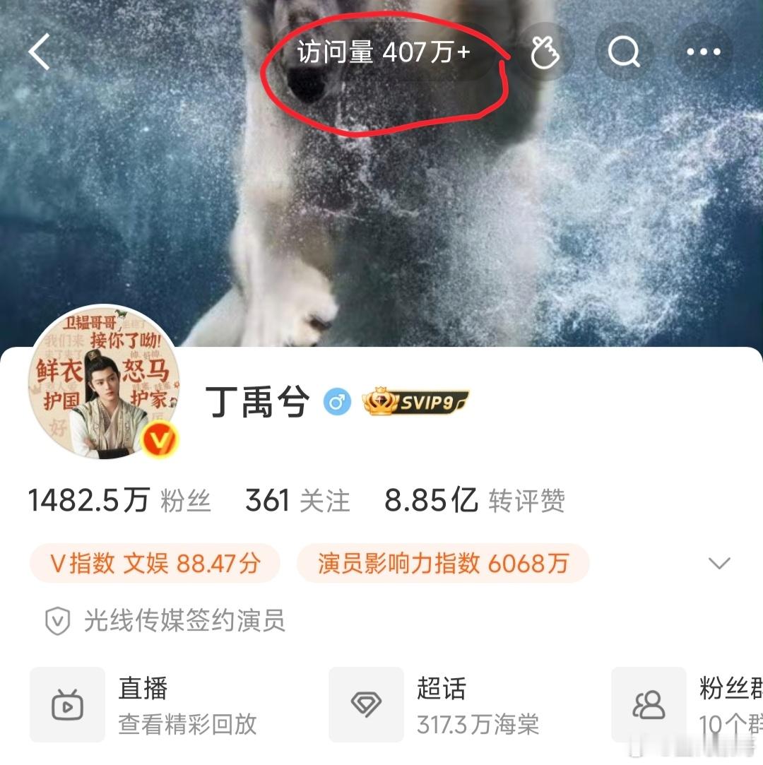 我说呢，首页刷到好几个丁禹兮粉丝升红V了，他微博主页访问量还破了400w继续断层