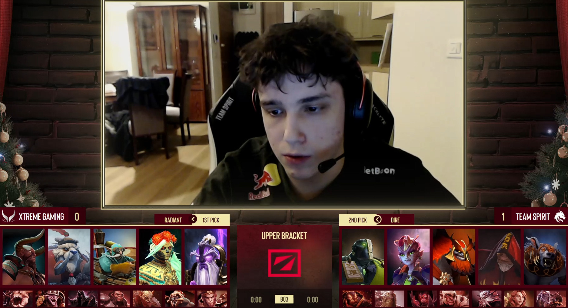 XGvsSpirit第二局BP结束，这把XG阵容看的很舒服，经典酒友海民保飞