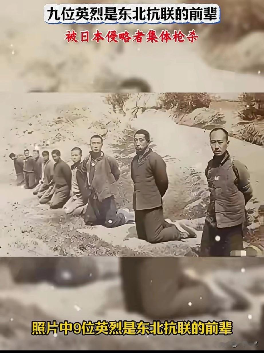 致敬先烈[祈祷]照片中九位英烈是东北抗联的前辈，被日本侵略者集体枪杀。这是