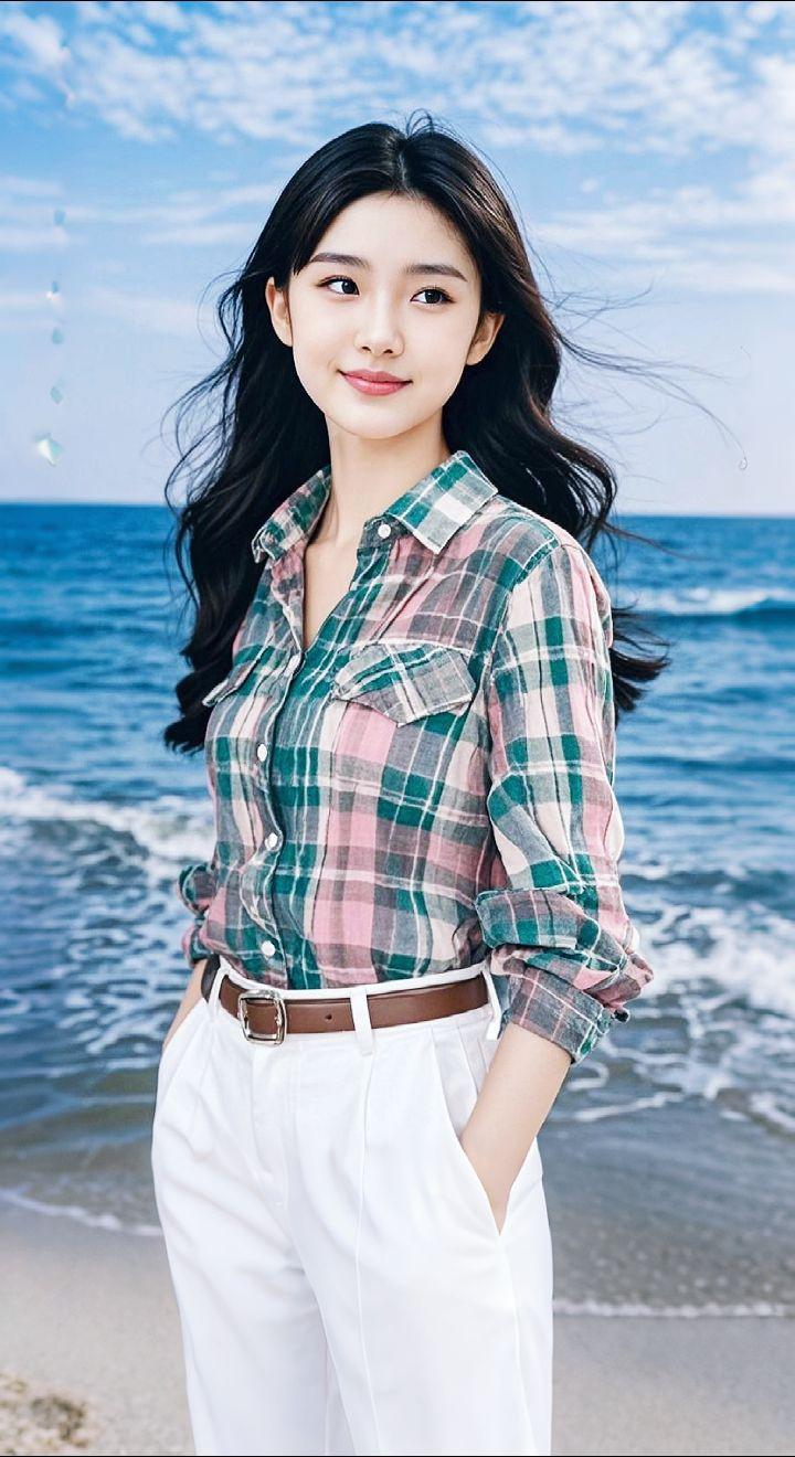 AI扩图AI格韵海畔佳人