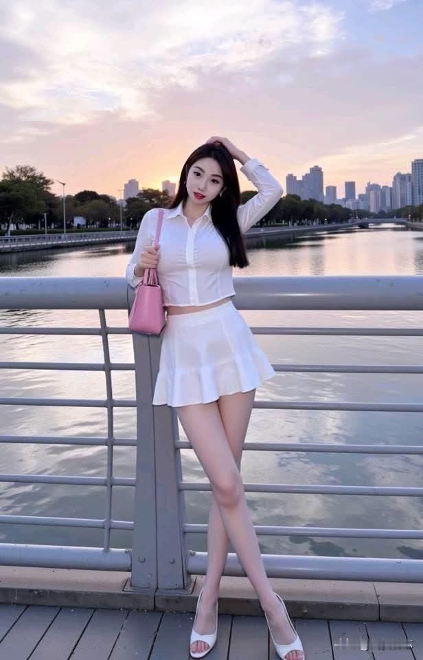 长腿女神海边漫步超美超漂亮白色连衣裙