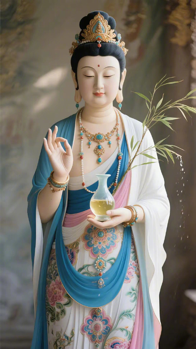 刷到这张观音像，说明咱们缘分不浅！留句“百事百顺”，观音菩萨保佑你。
