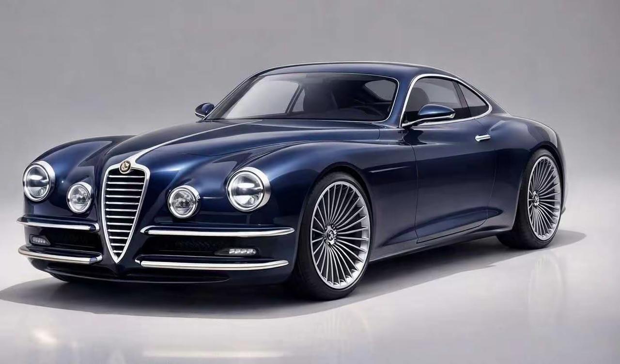 这是网上设计的阿尔法罗密欧的复古概念车，看上去整体感觉挺舒服的，复古颜值与现代科