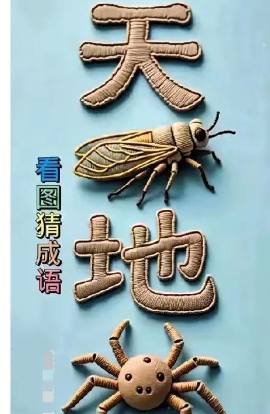 家人们快瞧！这看图猜成语的题也太绝了吧！“天”“地”两个大字超醒目，中间