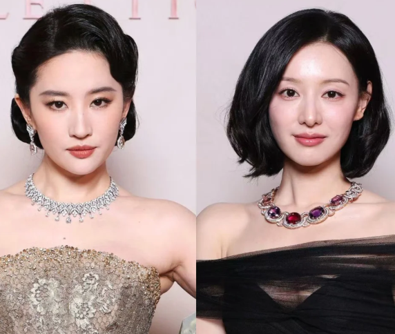 宝格丽米兰珠宝大秀左边是刘亦菲，右边是金智媛左边38岁身高170cm，右边3