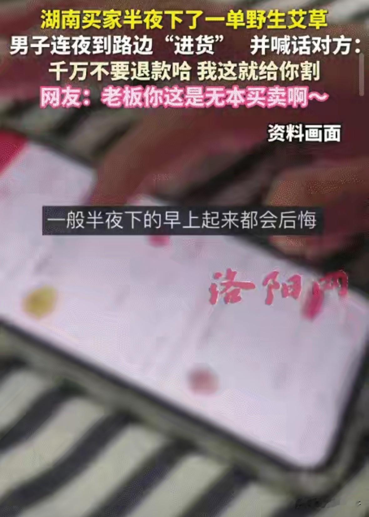 “笑不活了！”山东，男子接到湖南买家半夜下的一单野生艾草。没想到，他连夜到路边“