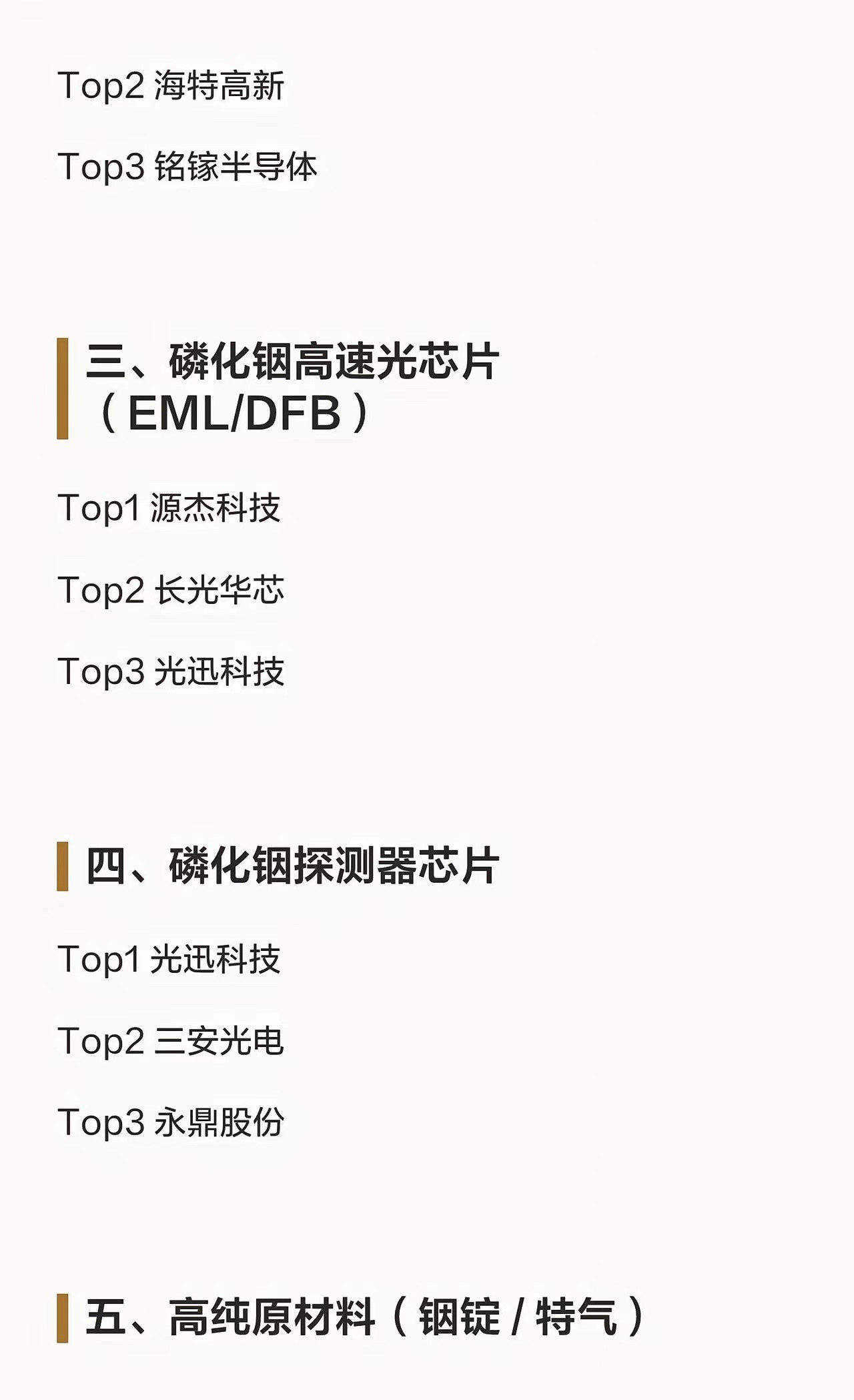 磷化铟各细分领域龙头梳理磷化铟各细分领域龙头梳理一、磷化铟衬底Top1云南锗业