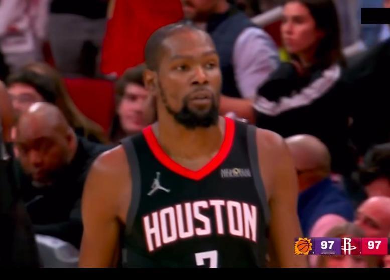 杜兰特加盟火箭后终于迎来MVP呼声火箭险胜太阳队，杜兰特最后0.8秒完成准绝