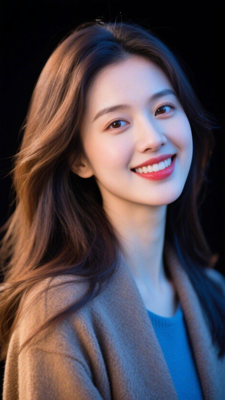 笑意揽星河暖光漫过发梢，将温柔揉进每一缕发丝，浅棕的软衫裹住初冬的清宁，一