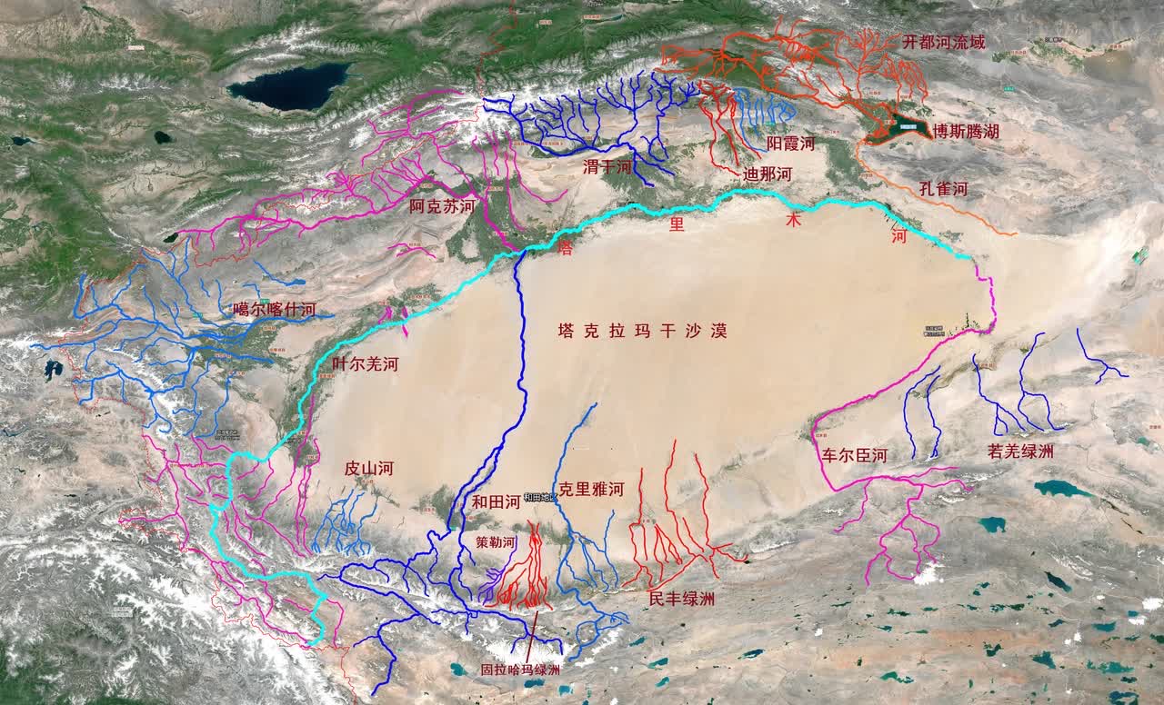 塔里木河全长2179公里，是中国最长的内陆河，静静流淌在塔克拉玛干沙漠边缘。从地