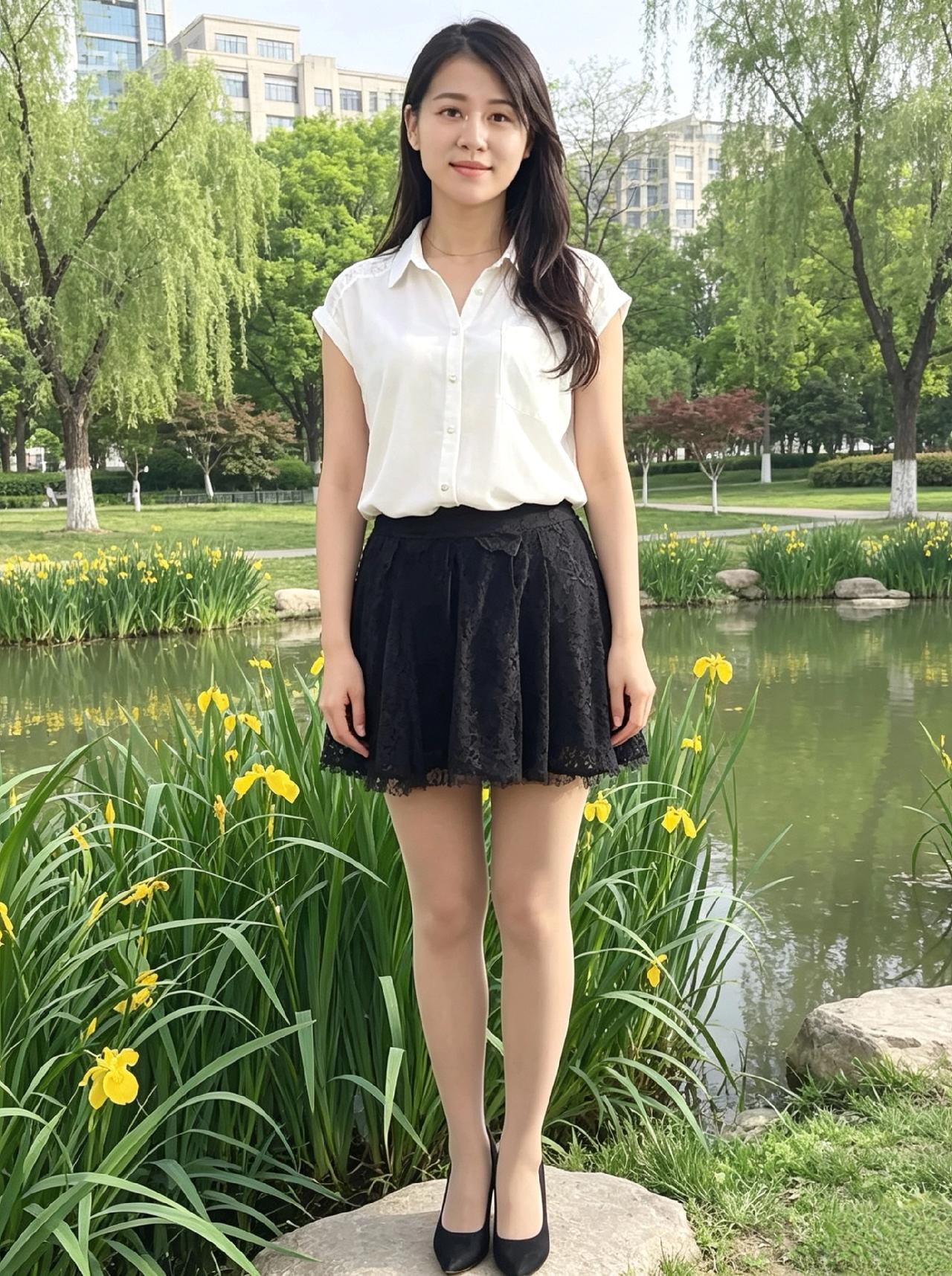 素衣凝玉色，幽影立芳辰。眉目天然秀，温柔醉路人。