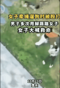 遛狗能牵绳已经很文明啦，而且挨揍也没松开牵狗绳，从视频中可以看出也不是烈性犬，没