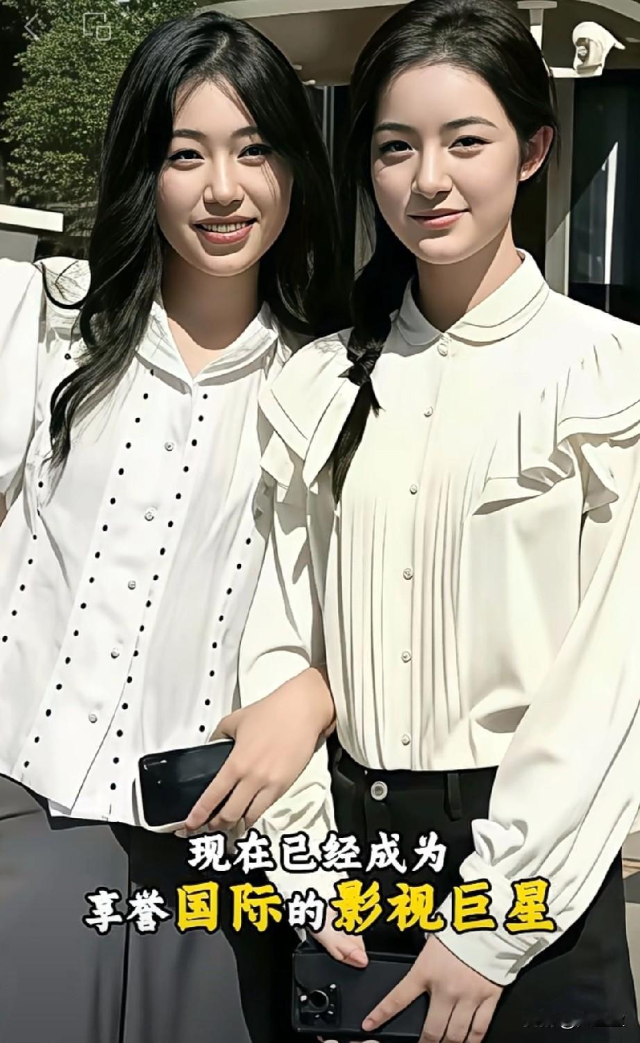 天呐，太美啦这张老照片是在北京电影学院大门口的留影，两个女孩子亭亭玉立，清纯可