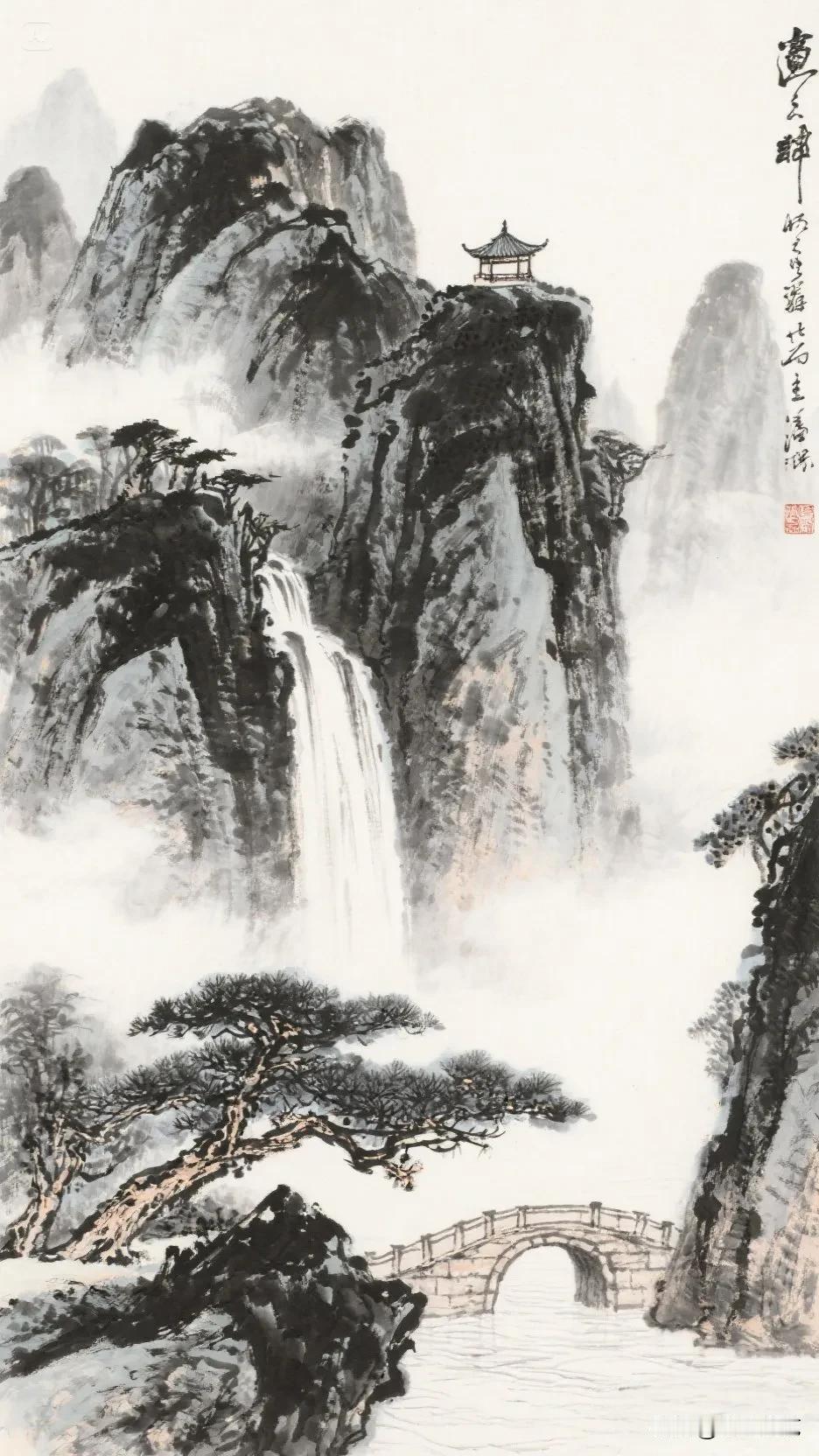 【中国画】山水画中藏仙境，桥上人影入画来。春日生活打卡季似在画中的风景山水画