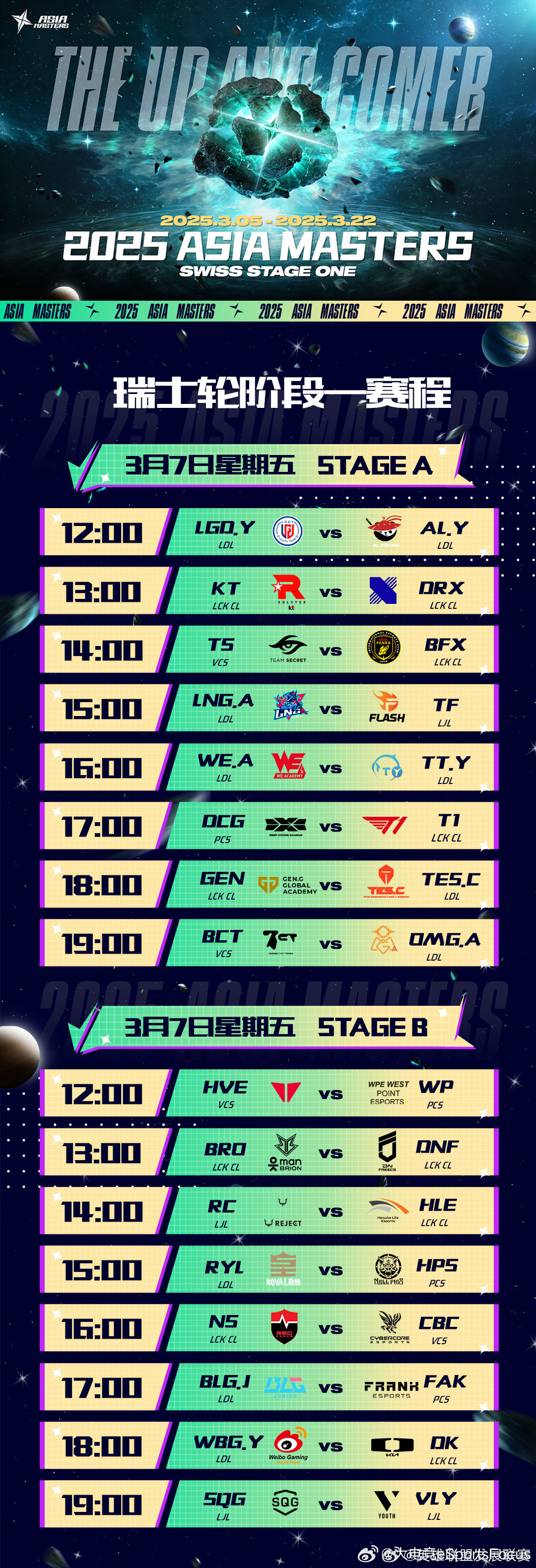 【AsiaMasters今日赛程】STAGEA12:00LGD.Yvs