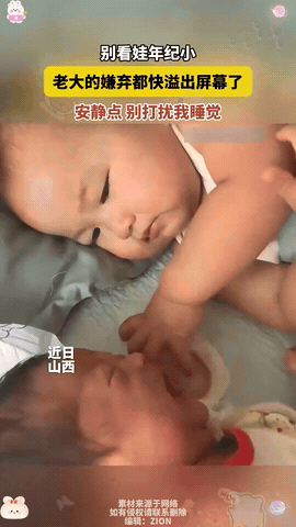 人类幼崽的“带娃名场面”：老大嫌弟弟吵，直接上手塞奶嘴被弟弟吵得睡不着的哥哥