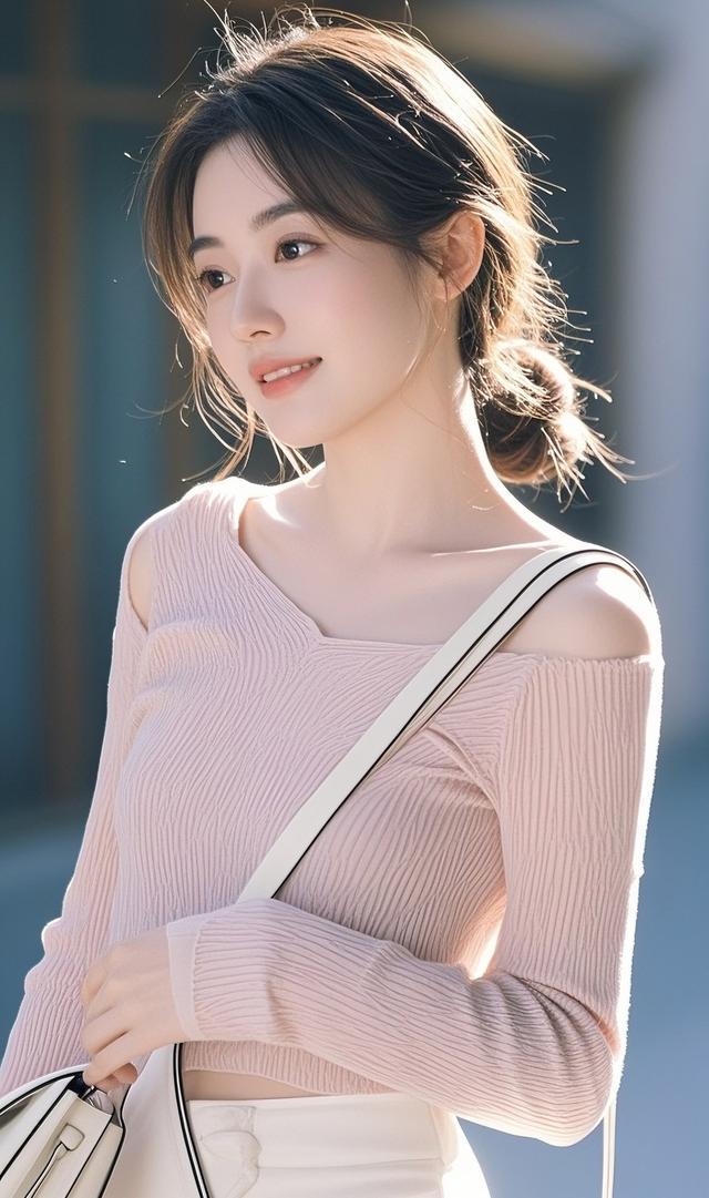 露肩粉衫+吊带内搭，这“松弛感甜系”是秋日约会标配