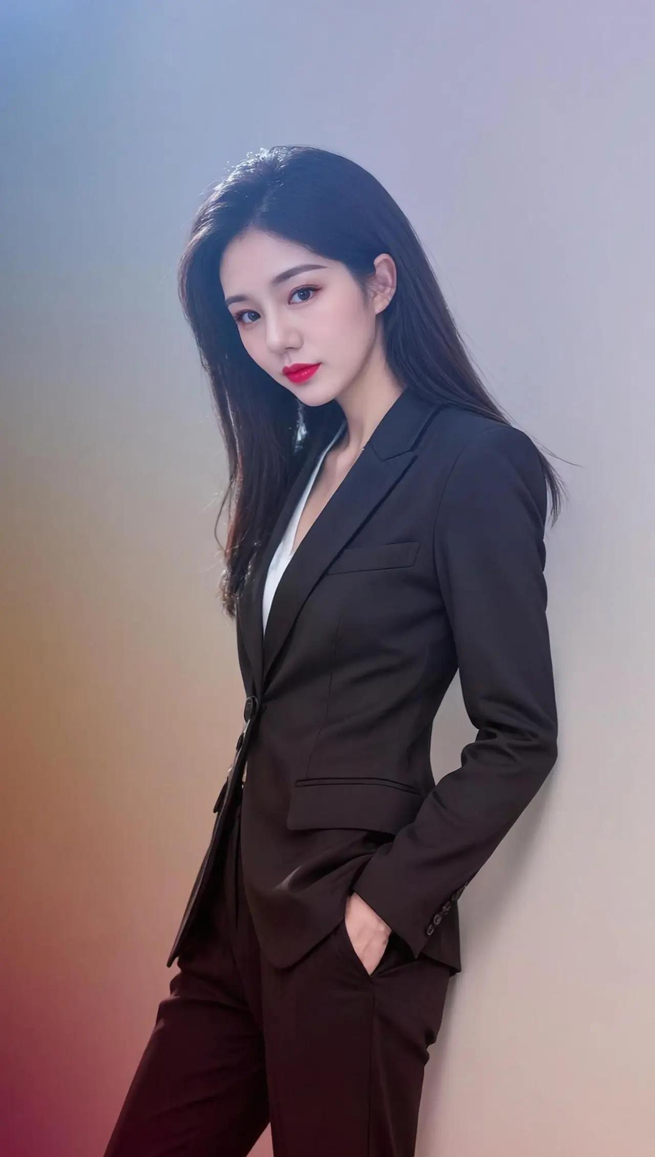 优雅职场风，自信红唇，黑西装搭配白衬衫，气质满分！💄👠