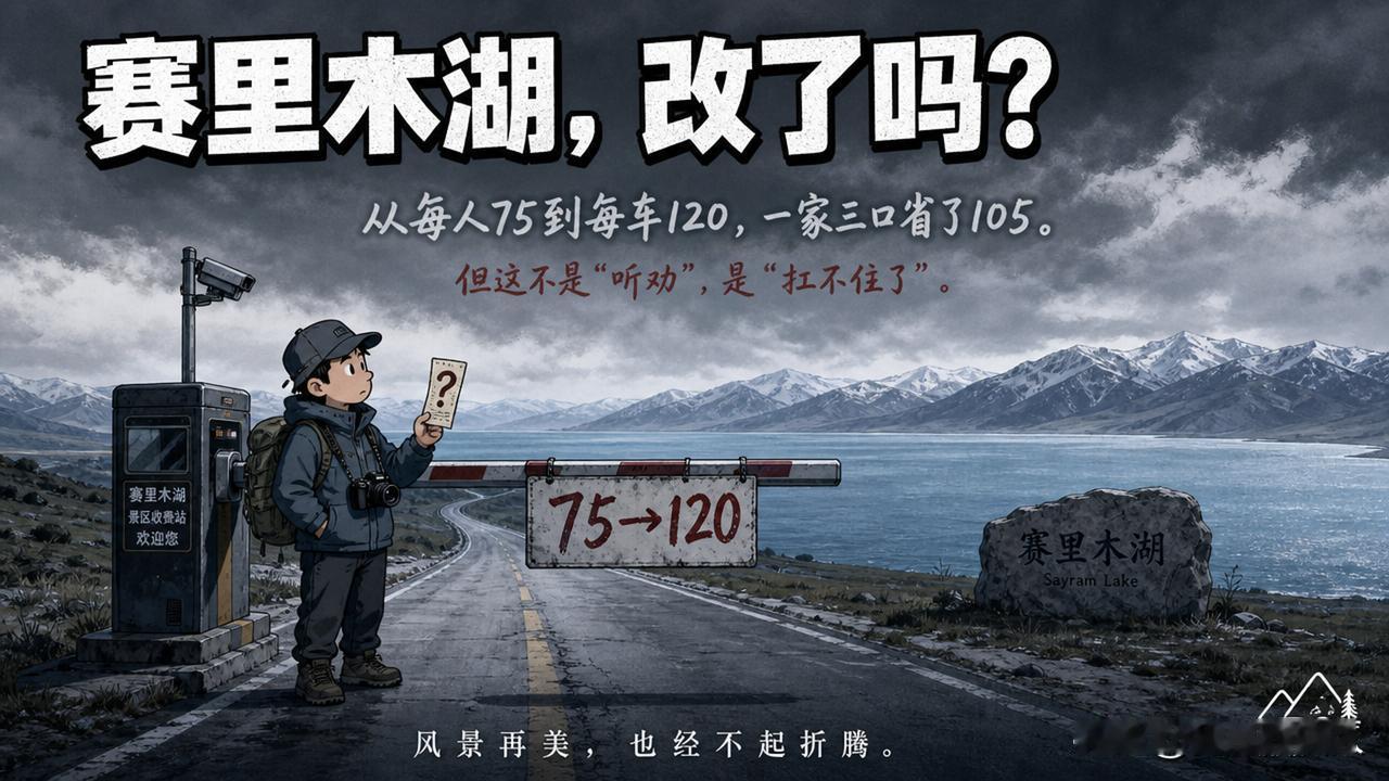 赛里木湖那个75块钱的“人头费”，终于改了。改成按车收费，5座车120块钱一辆。