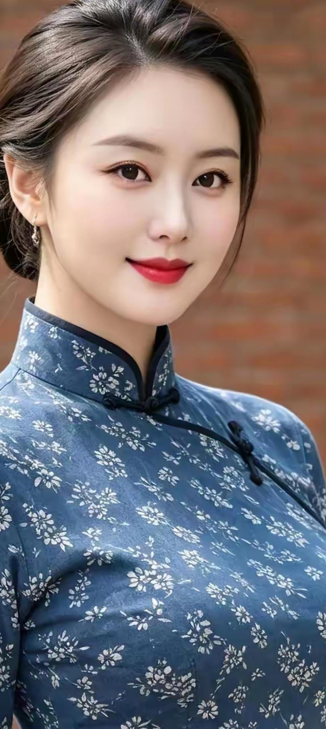 优雅蓝花旗袍，古典与现代的完美结合