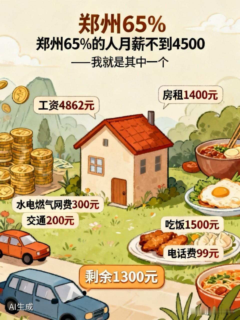 郑州65%的人月薪不到4500——我就是其中一个上个月工资到账，4862块。