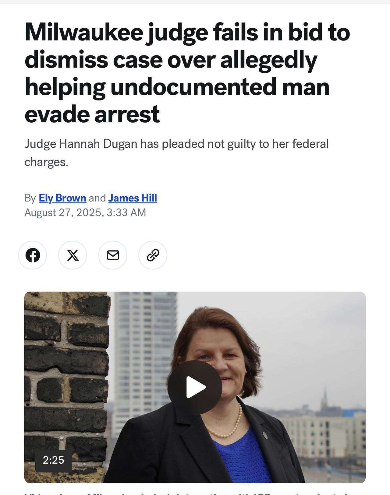 威斯康星州的一名联邦法官驳回了密尔沃基县巡回法院法官汉娜·杜根驳回联邦指控的动议