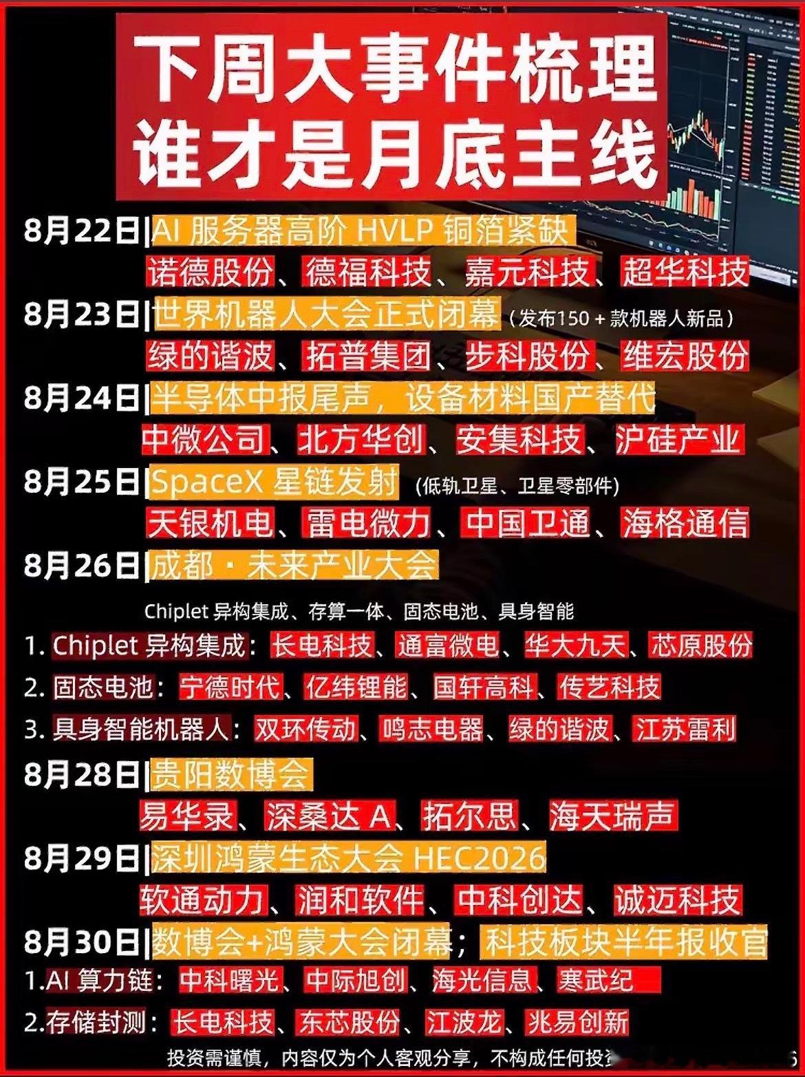 月底催化扎堆！下周多场产业大会，哪条赛道能突围？临近8月末，各类产业活动集中落地