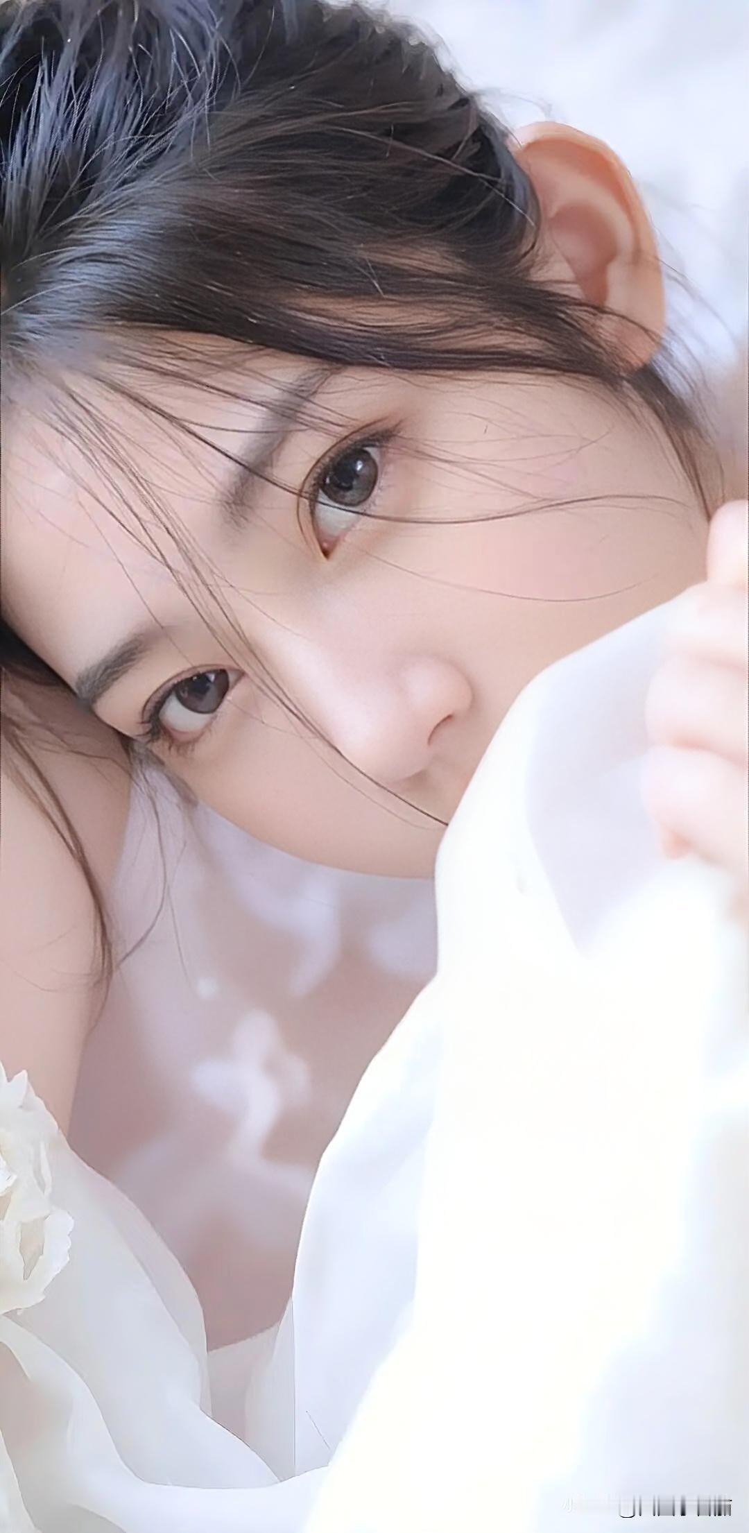 『光影织梦ℓ眸里藏春』暗处勾勒侧颜如画，明处绽放眸光似星。白纱轻掩，是温柔初绽