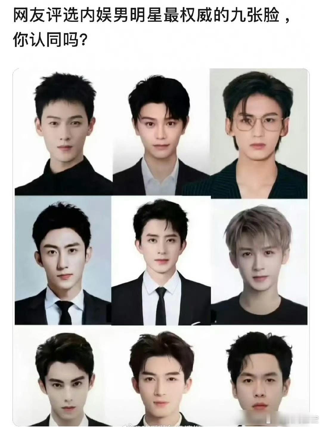 网友评选内娱男明星最权威的九张脸：李昀锐、丁禹兮、张凌赫黄景瑜、敖瑞鹏、檀健次王