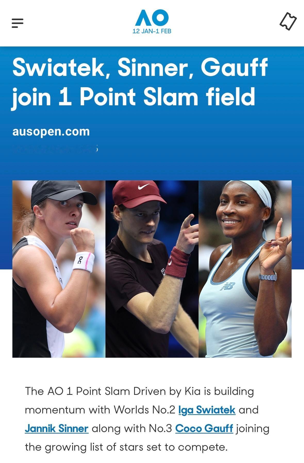 WOW！澳洲网协组织的“一分制胜大满贯”越搞越大，继阿尔卡拉斯和克耶高斯确认参赛