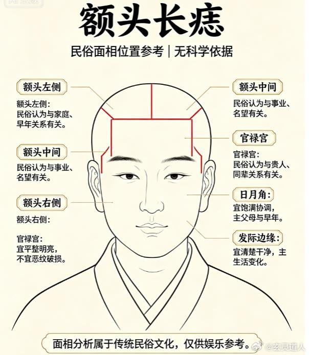 额头上长痣好不好八字命理玄灵道人面相﻿额头上长痣好吗?相术中天庭部位从面