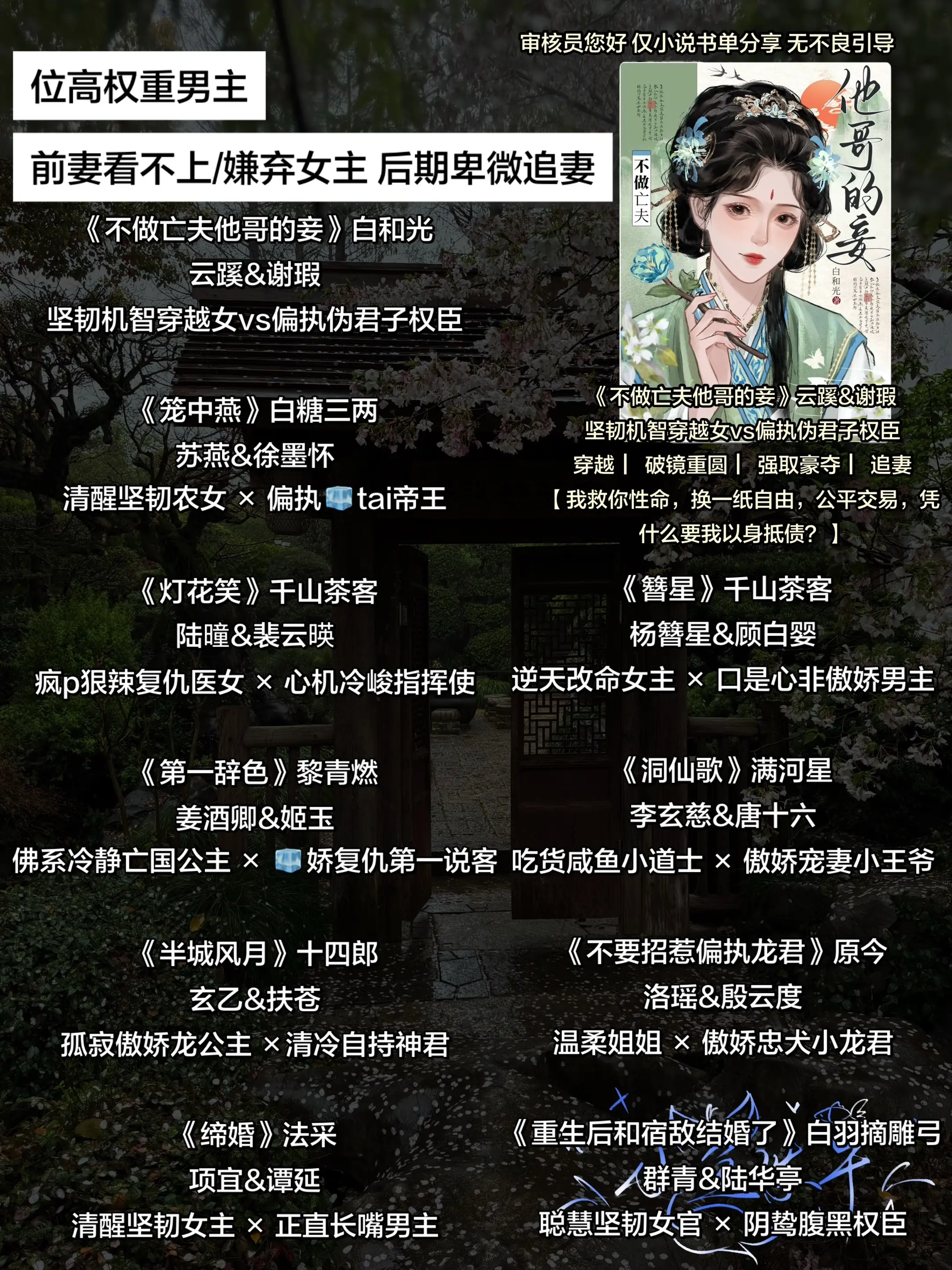 位高权重男主 前妻看不上/嫌弃女主 后期卑微追妻