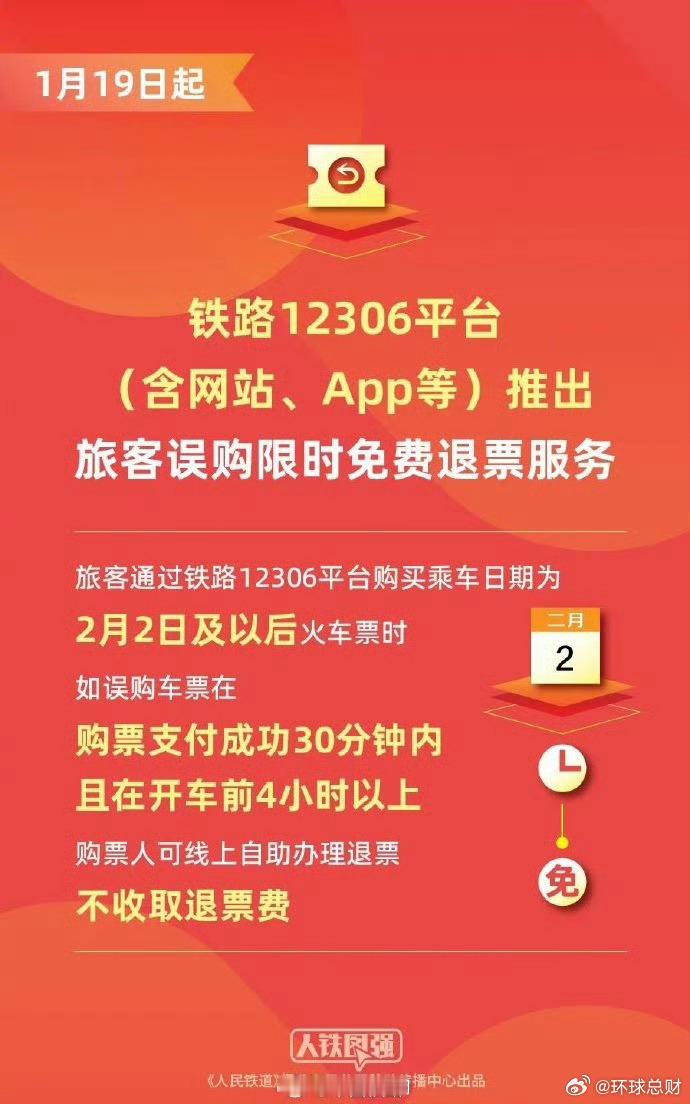 12306抢票【12306旅客误购限时免费退票】12306旅客误购限时免费退票