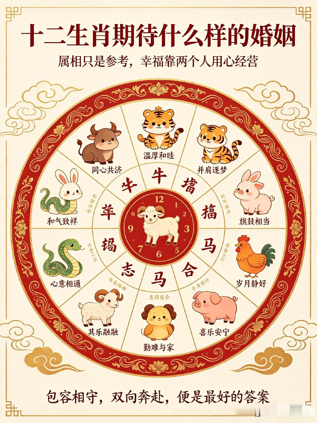 12生肖对婚姻的期待，究竟是什么？1. 鼠：同心共济2. 牛：温厚和睦3