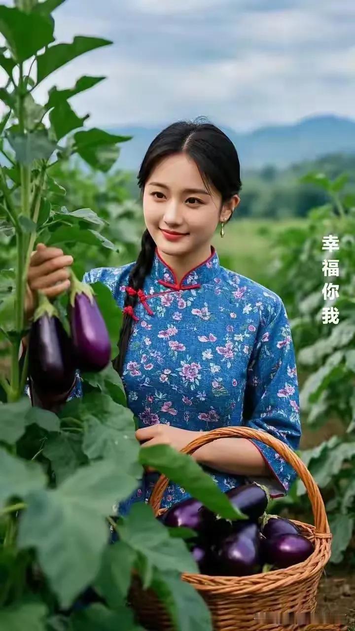 田园少女采摘茄子，幸福你我共享！🌿🍆