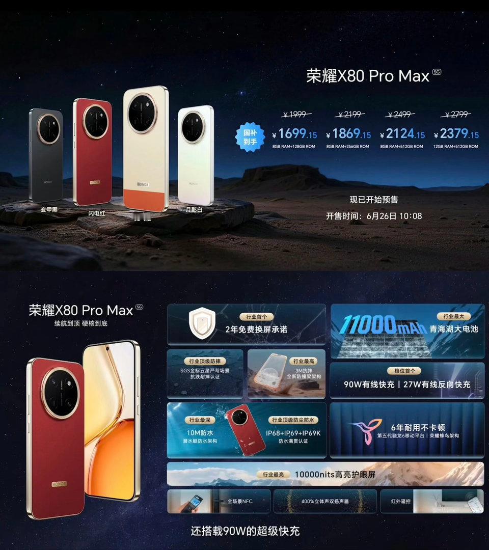 荣耀X80ProMax这次直接把续航卷到新高度，11000mAh青海湖大电池