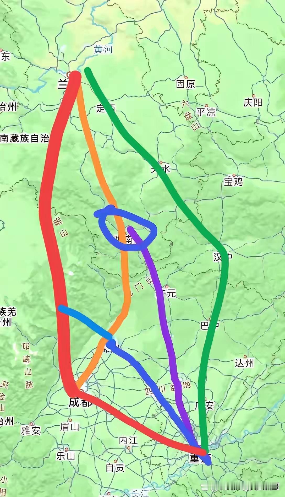虽然成都利用川青铁路把兰州和西宁联系在一起，但是不是最优路线而且时速只有200公
