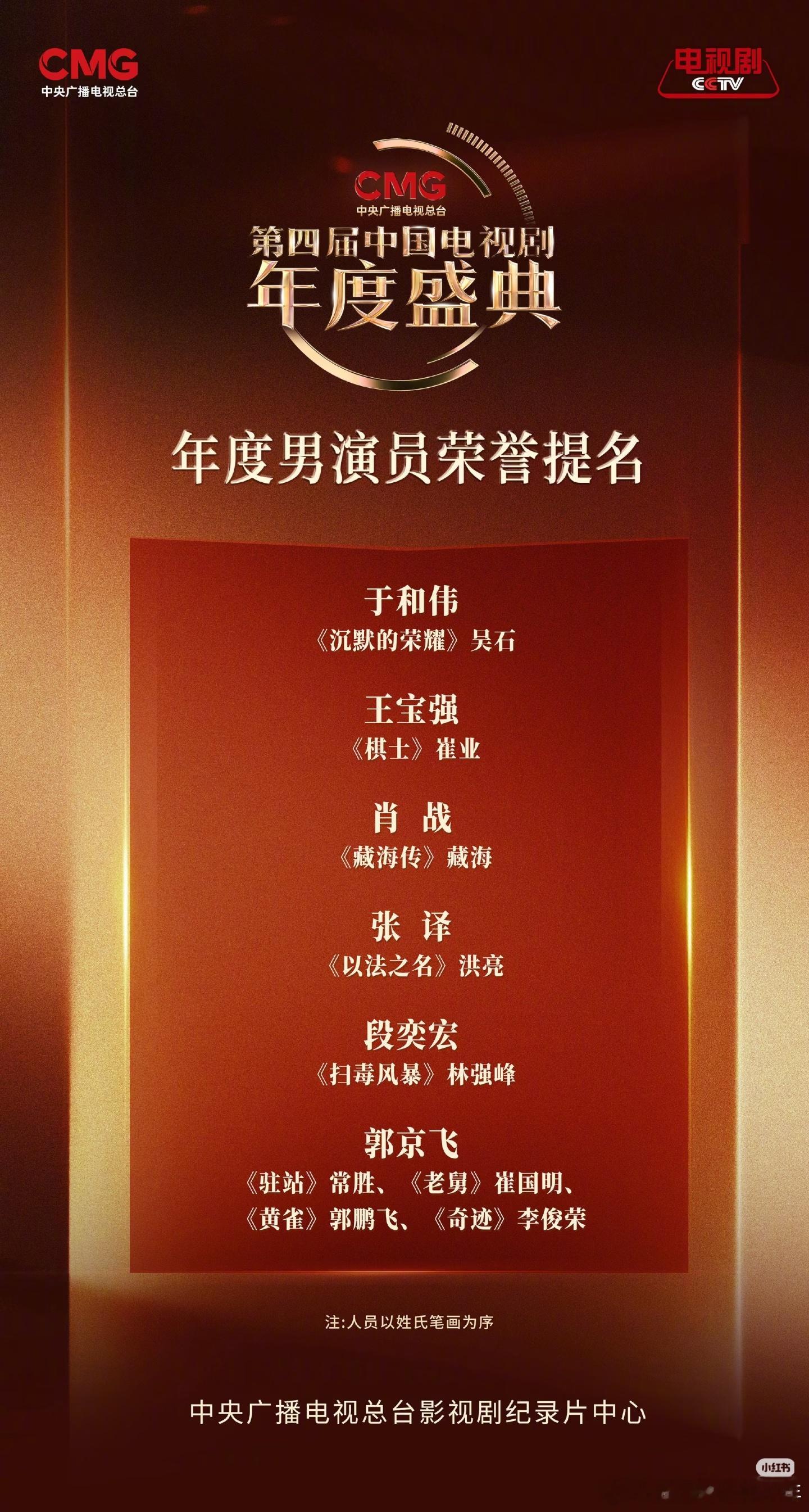 中国电视剧年度盛典荣誉提名CMG年度男演员荣誉提名公布！肖战凭借藏海传提名中国电