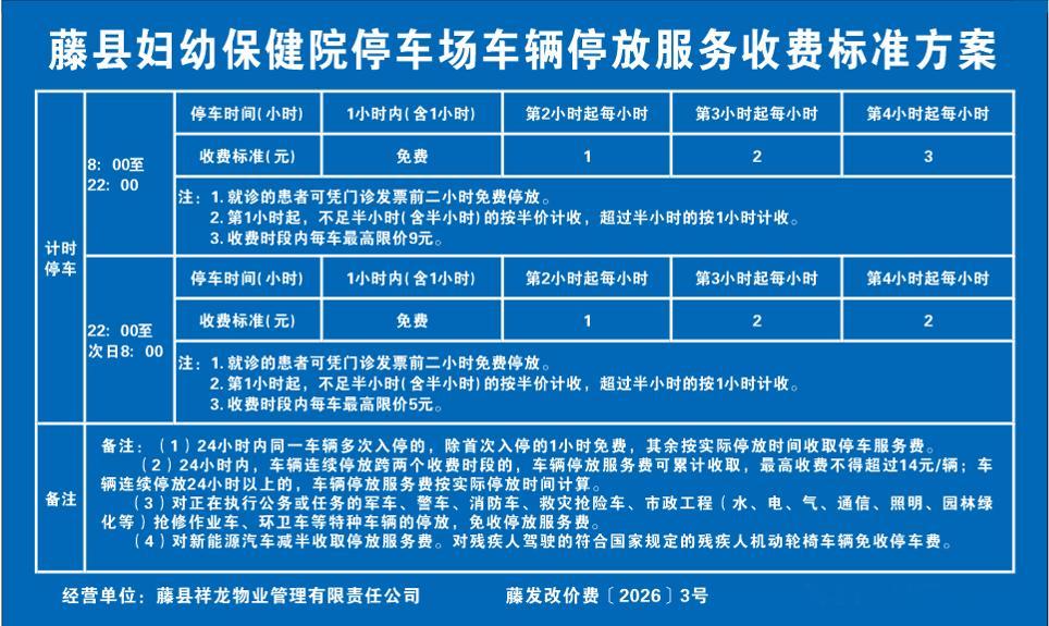 【梧州藤县妇幼保健院停车场正式收费】6月1日起，广西梧州藤县妇幼保健院院内停车场