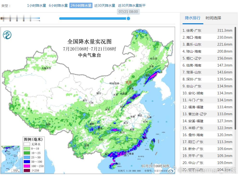 【强降雨】昨天到今晨，无论是锋面雨还是台风雨，都很强悍。广东徐闻以及雷州半岛多个