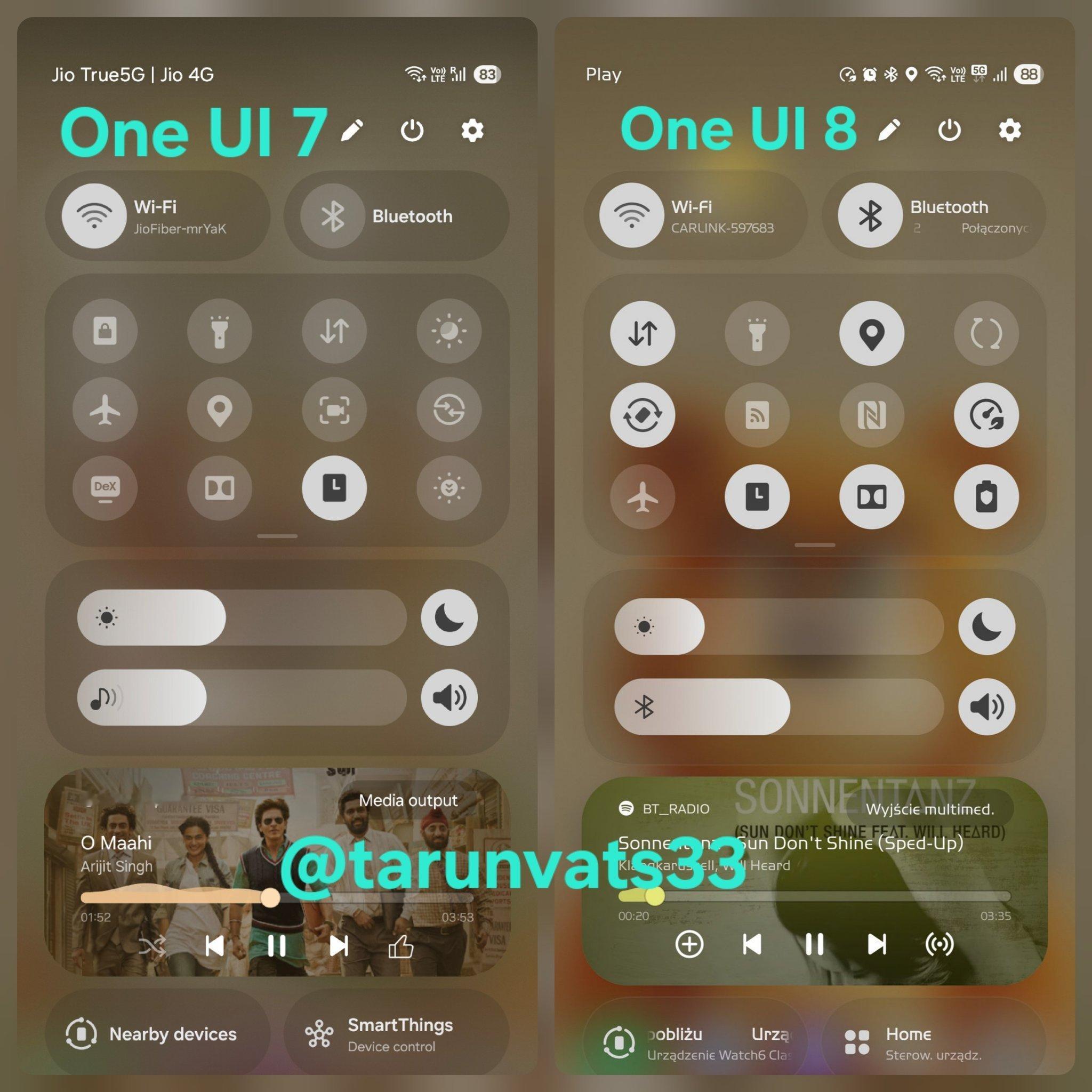 OneUI7和OneUI8，背景透明度有所不同​​​