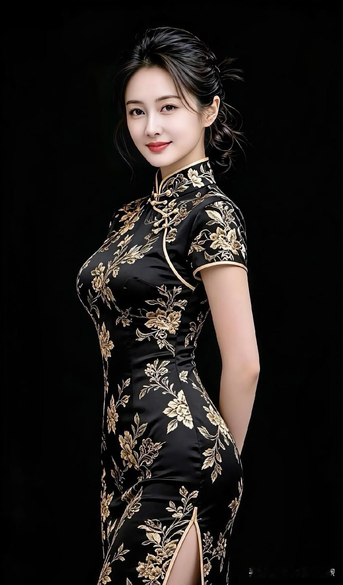 【现代散文诗】墨底金花绣旗袍，身姿婀娜韵自高。回眸浅笑嫣然意，暗香浮动醉