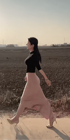 即优雅，也有气质，走路姿势也是上佳的。不过，真的让人难以相信，她能这样子走出1