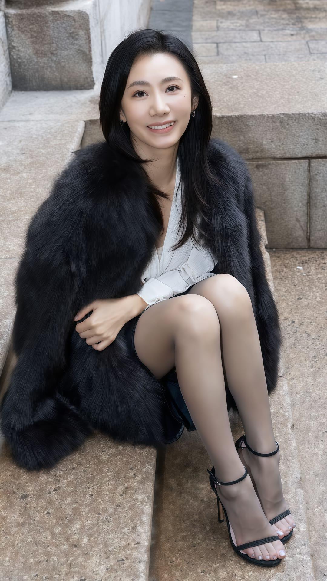 皮草搭配黑丝美腿，散发着迷人的魅力！