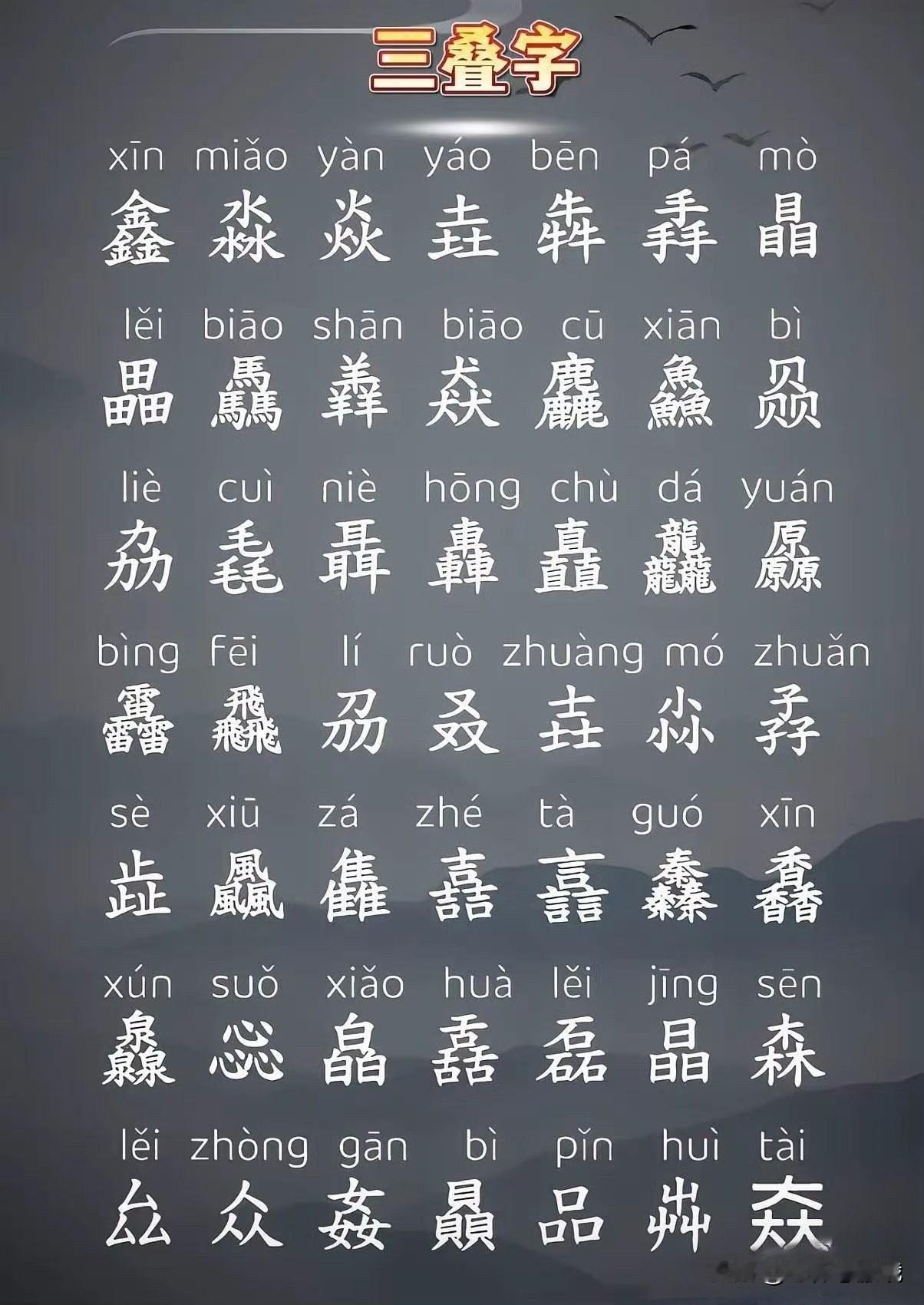 总结的太好了三叠字应该是比较全面了吧怎么看下来认识的没有几个呢上学的时候老