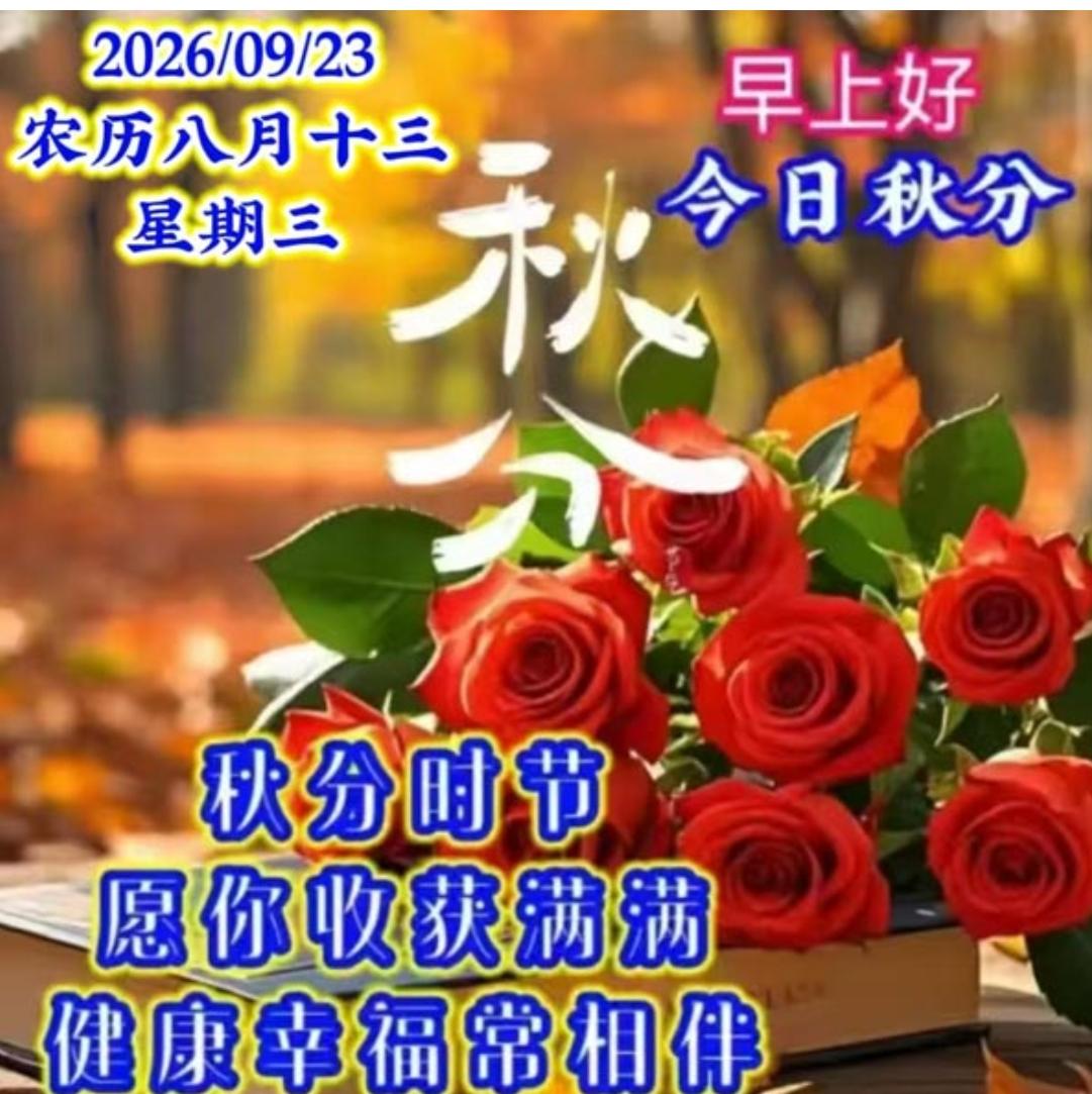 又是一年秋分到，短信问候送给你；愿你容颜永不老，健健康康身体好；秋分节气